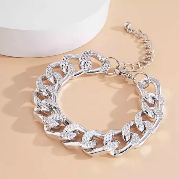 Silver Miami Cuban Aluminum Chain Bracelet - Picture 4 of 8